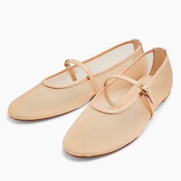 NWT Stuart Weitzman Bare It All Mesh & Leather Flats In Beige Size 10.5 - Picture 2 of 6